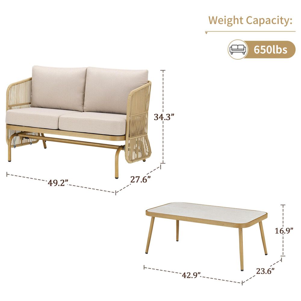 Sunwell Garden 2-Piece Patio Loveseat Set in Beige, , large