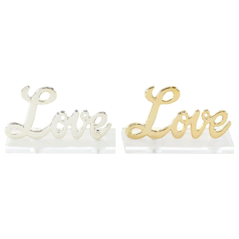 Maple and Jade "Love" Decorative Sign in Polished Silver and Gold (Set of 2), , large