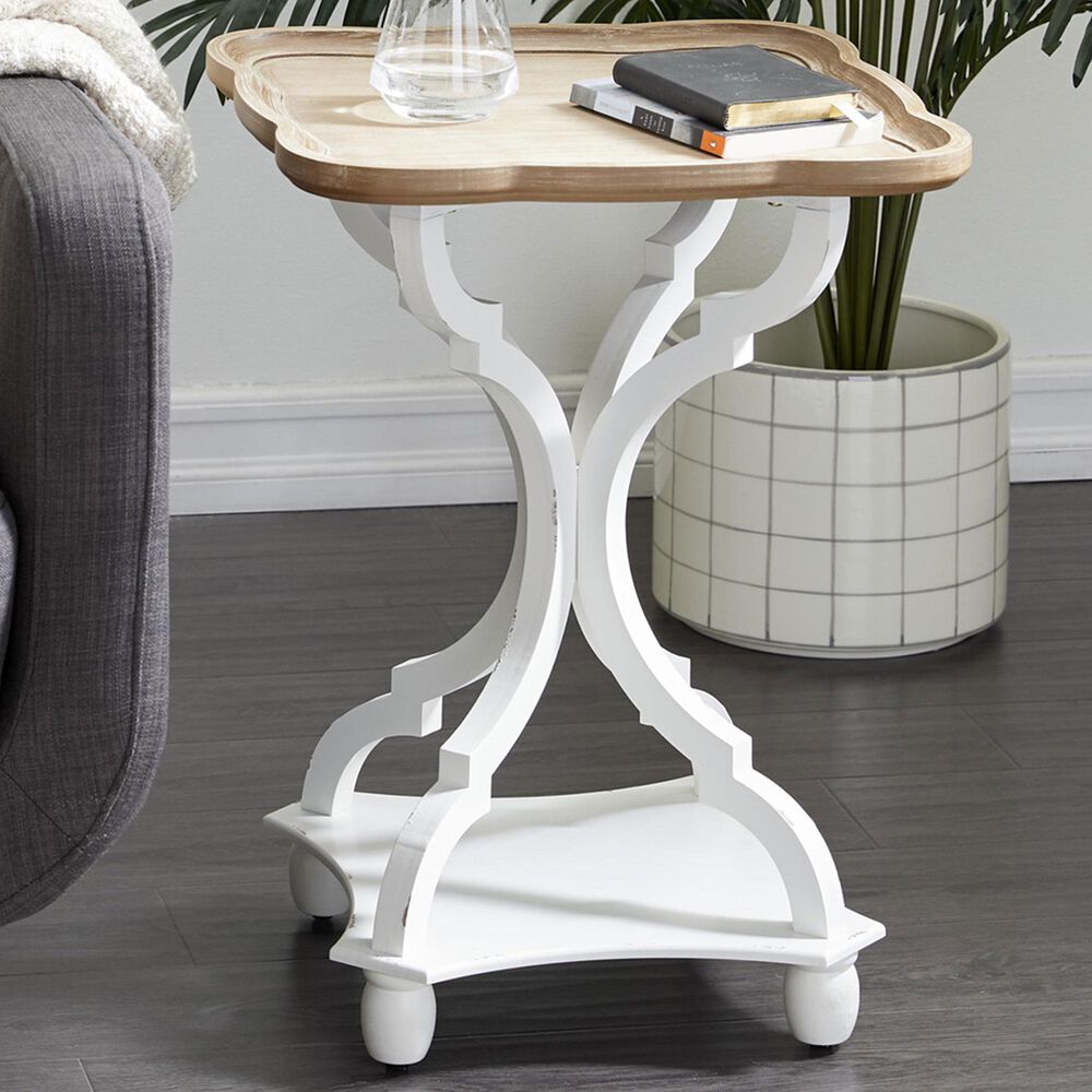 Maple and Jade Accent End Table with Wood Top in Distressed Brown and White, , large