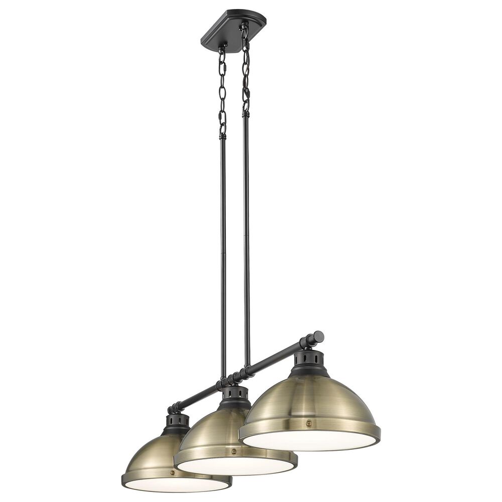 Golden Lighting Duncan 3-Light Pendant with Aged Brass Shade in Matte Black, , large