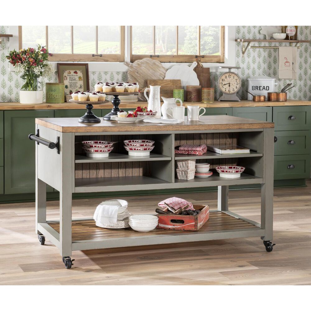 Legacy Classic Furn Direct Shp Vintage Market Kitchen Island in Barnwood Oak and Northern Moss, , large