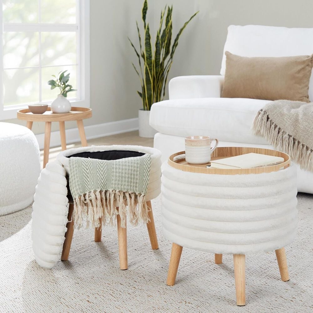 Lumisource Tray Plush 2-Piece Storage Ottoman Set in Cream, , large
