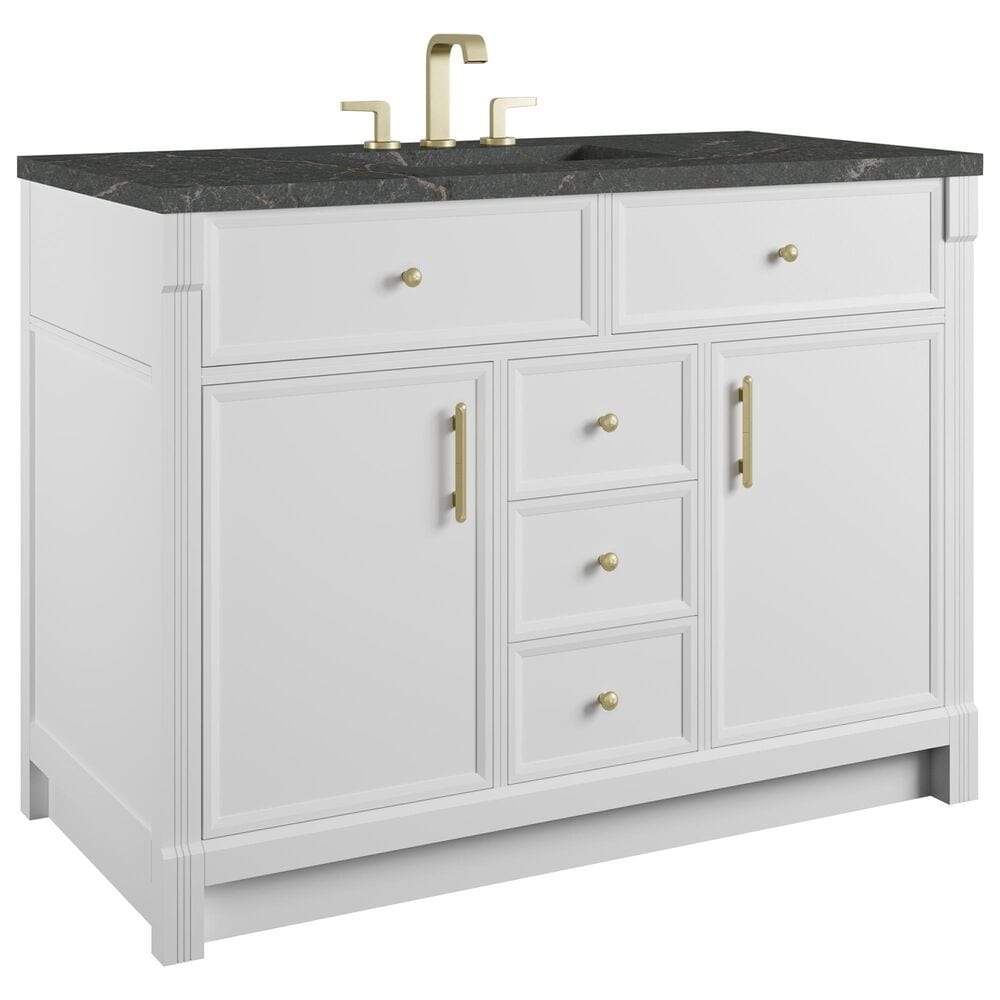 James Martin Bellshire 48" Single Bathroom Vanity in Bright White with 3 cm Parisien Bleu Silestone Top and Rectangular Sink, , large