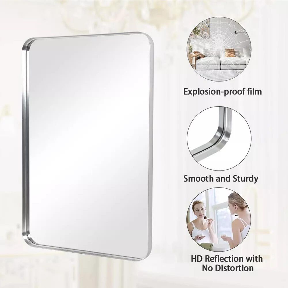 HOMLUX 40" x 30" Rectangular Decorative Wall Mirror in Silver, , large