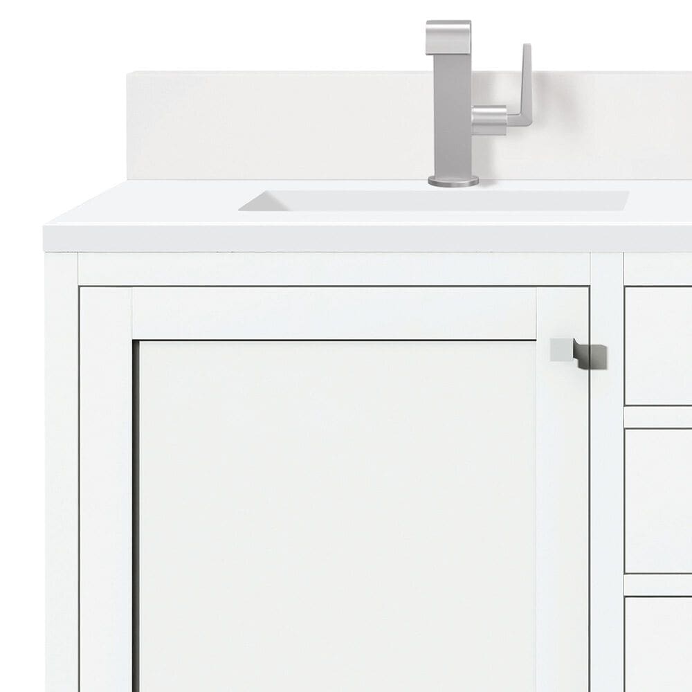 James Martin Vanities Addison 60&quot; Double Bathroom Vanity in Glossy White with 3 cm White Zeus Quartz Top and Rectangular Sinks, , large