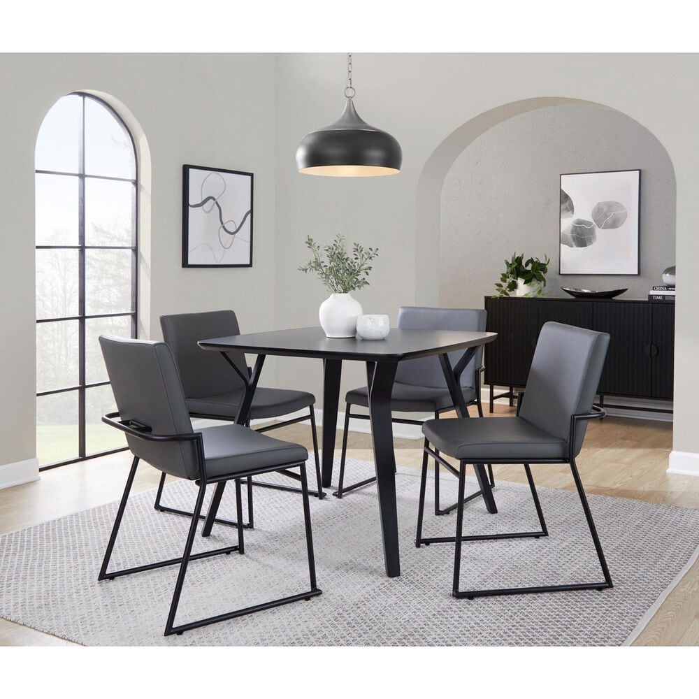 LumiSource Dutchess Side Chair with Grey Faux Leather Cushion in Black (Set of 2), , large