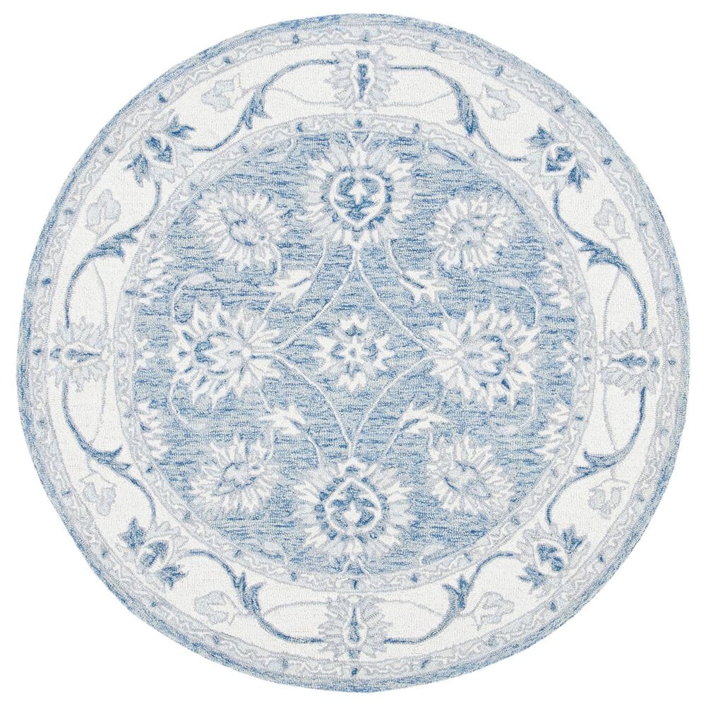 Safavieh Micro-Loop MLP536M 5" Round Blue and Ivory Area Rug, , large