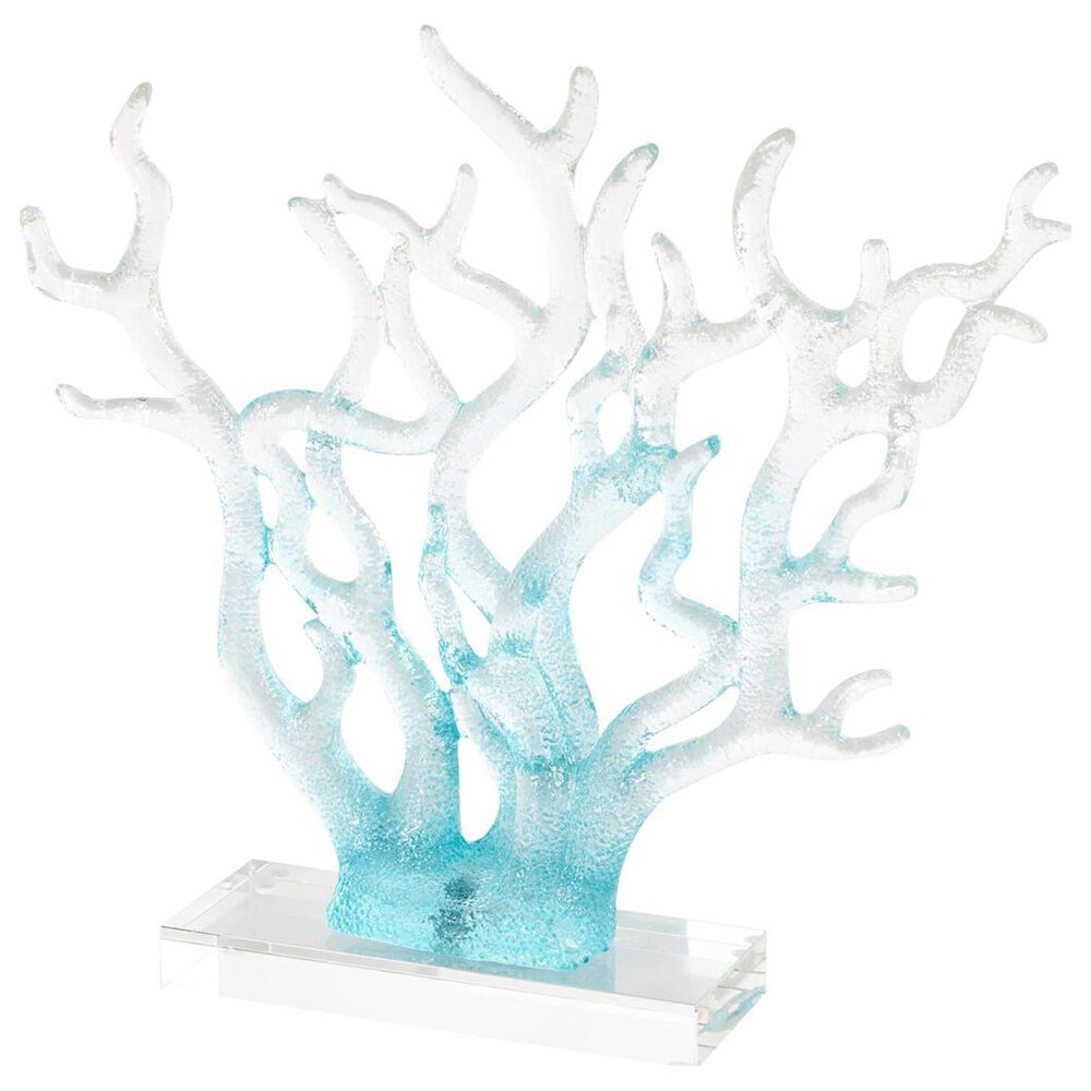 Maple and Jade Coral Ombre Decorative Sculpture with Base in Blue and Clear, , large