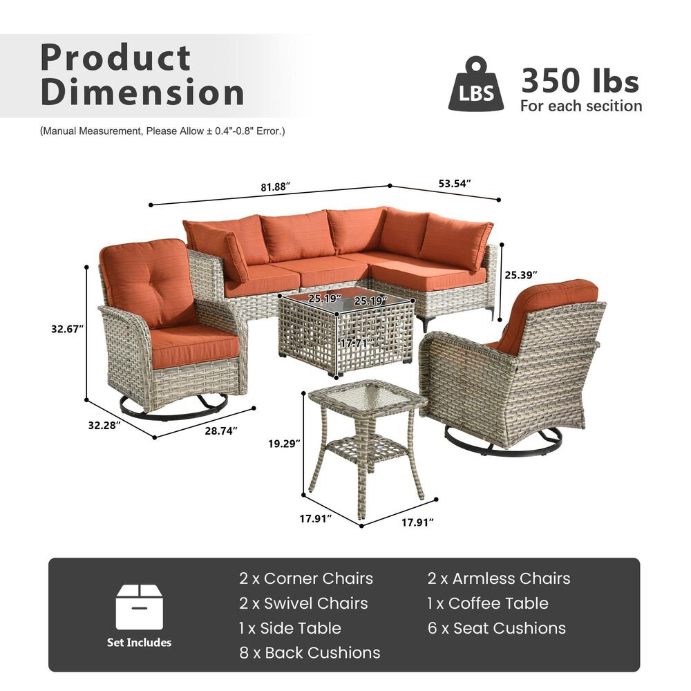 HOMLUX 8-Piece Outdoor Modular Sofa Conversation Set in Orange, , large
