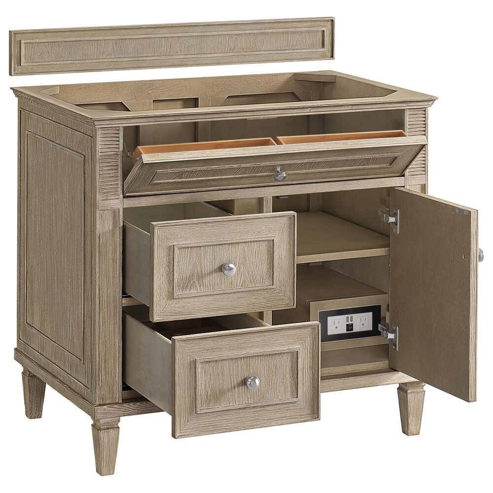 James Martin Vanities Lorelai 36&quot; Single Vanity in Whitewashed Oak with 3cm Victorian Silver Quartz Top, , large