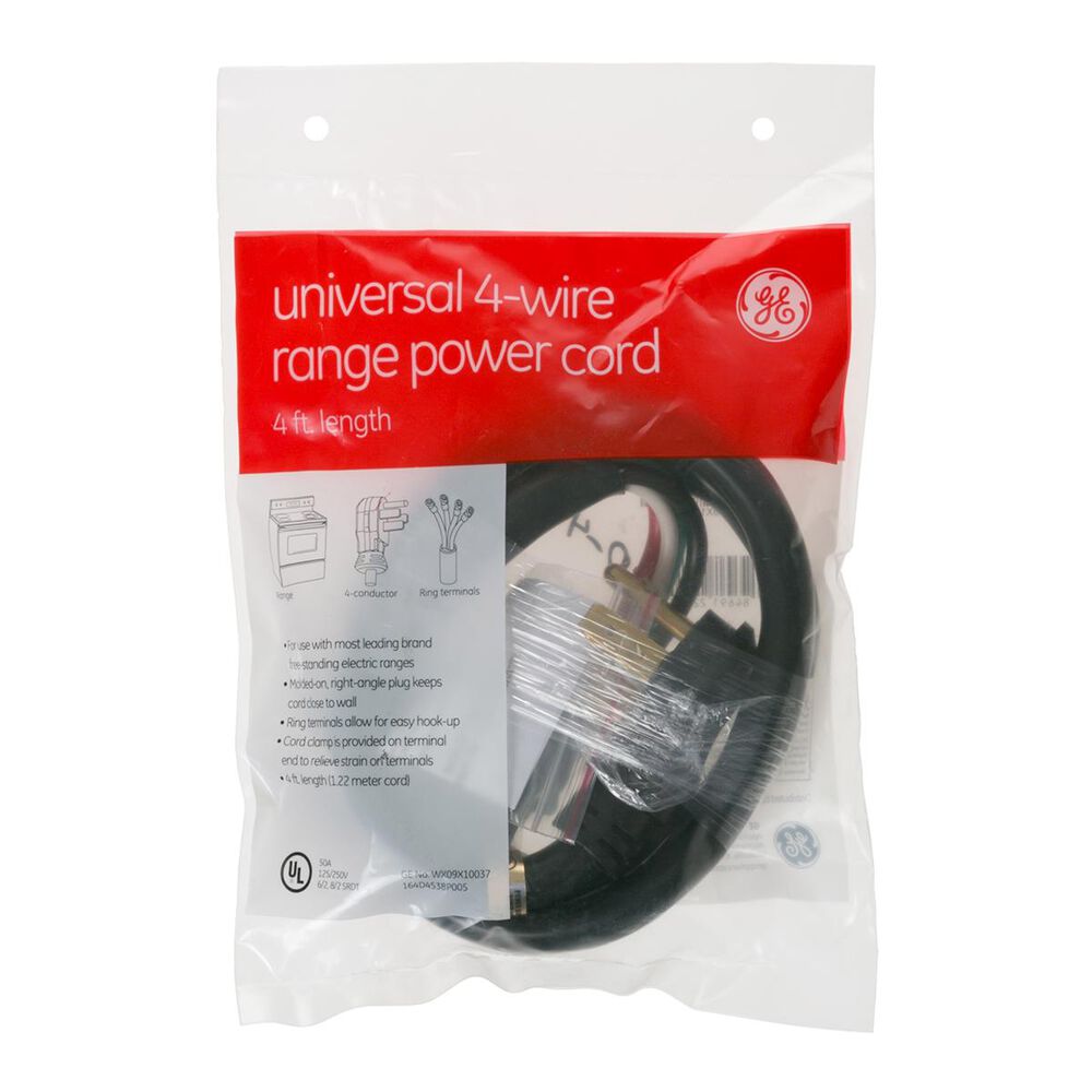 GE Parts & Filters 4" Universal 50 Amp 4 Prong Range Power Cord, , large