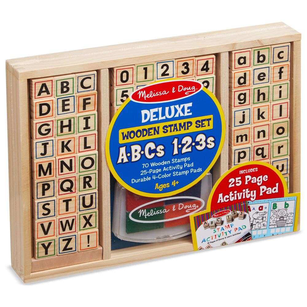 Melissa & Doug Deluxe Wooden Stamp Set - ABCs 123s, , large