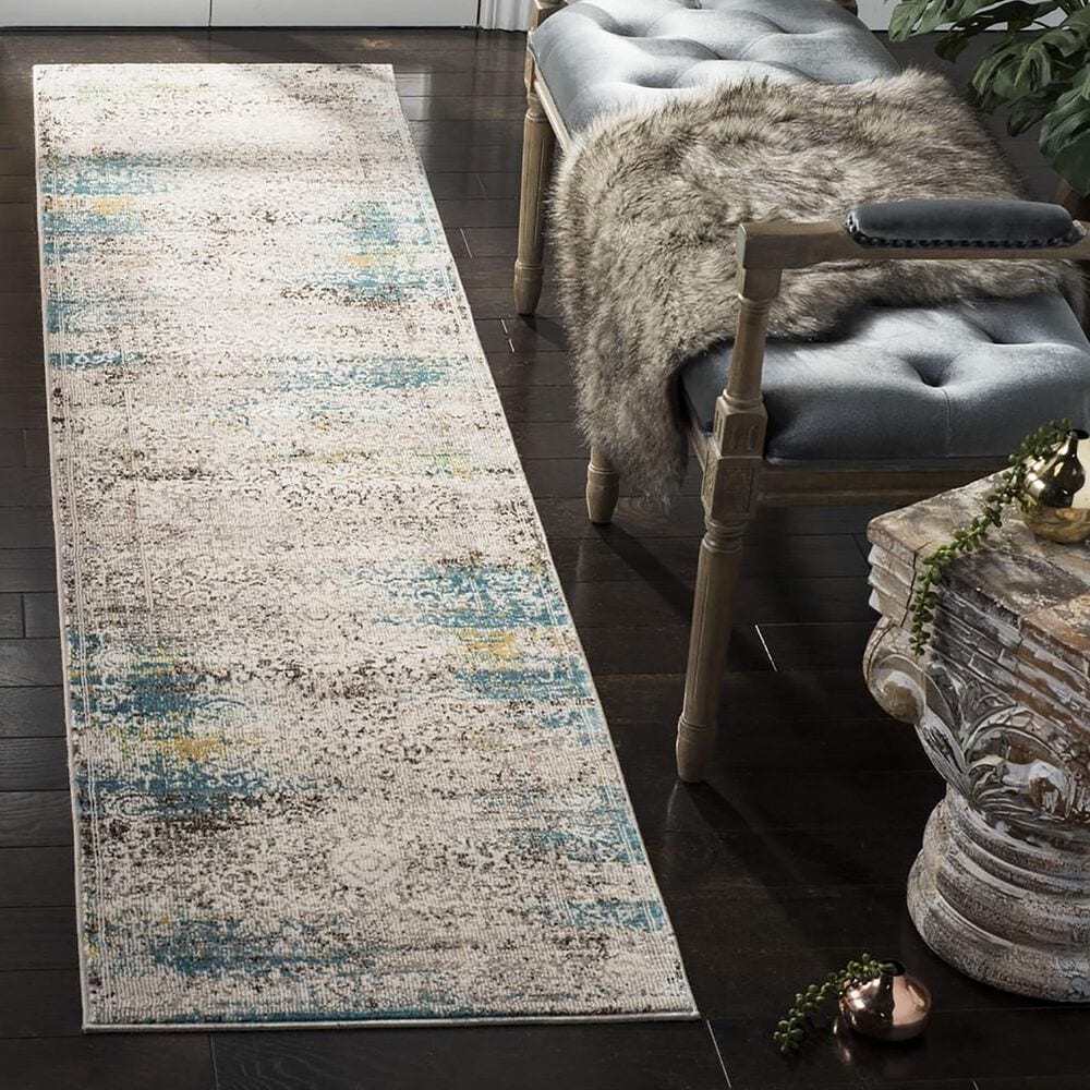 Safavieh Aria ARA156C 2&#39; x 8&#39; Cream and Blue Runner, , large