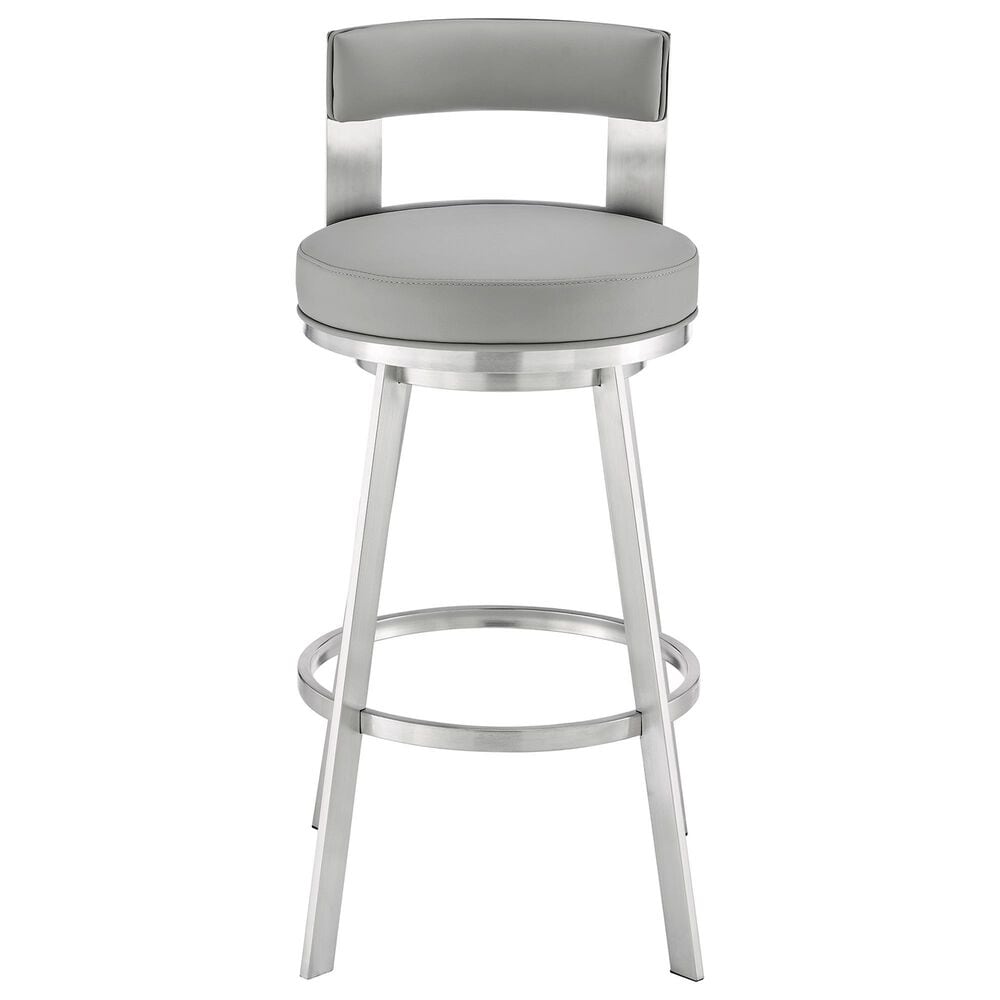 Blue River Flynn 30&quot; Swivel Bar Stool with Light Gray Cushion in Brushed Stainless Steel, , large