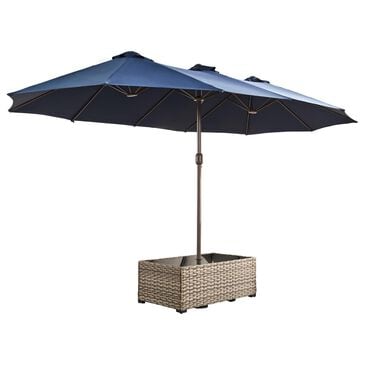 HOMLUX 2-Piece 14.5 ft Patio Umbrella with All-weather Rattan Rectangular Coffee Table Outdoor Set in Dark Blue, , large