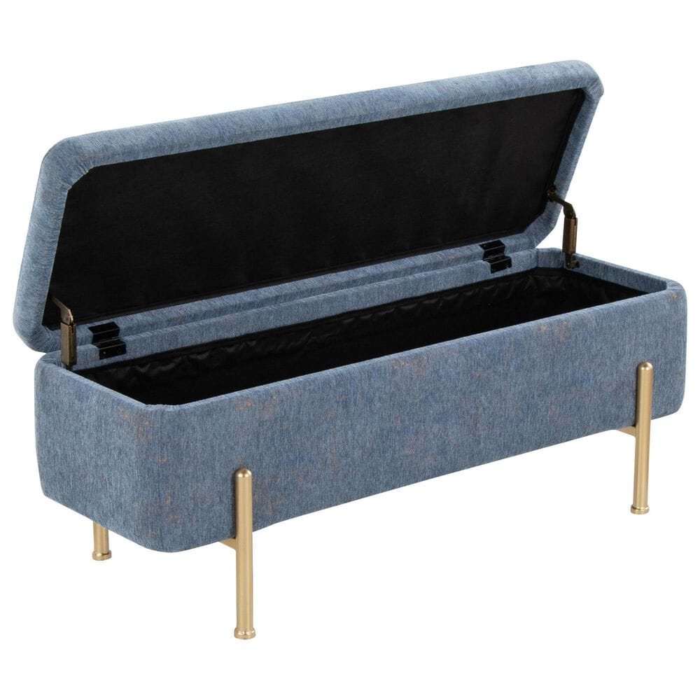 Lumisource Daniella Storage Bench with Blue Cushion in Gold, , large