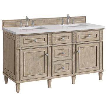 James Martin Vanities Lorelai 60" Double Vanity in Whitewashed Oak with 3 cm White Zeus Quartz Top, , large