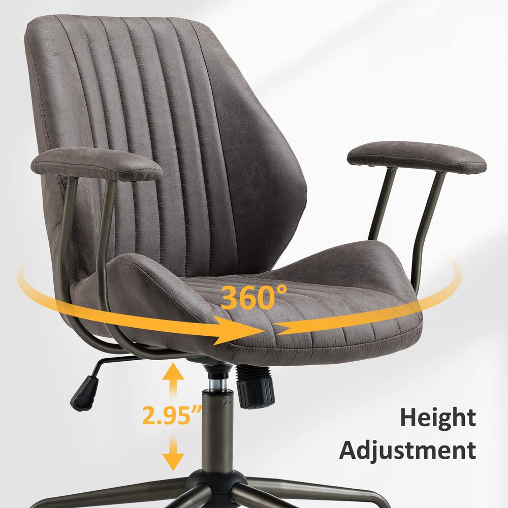 HOMLUX Mid Back Ergonomic Office Chair with Suede Leather in Gray, , large