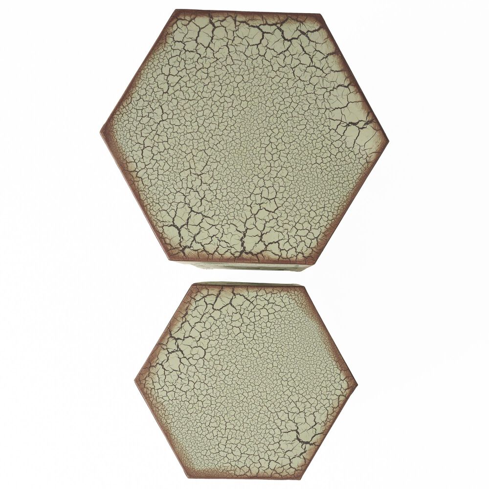 Hearth and Haven Selva 2-Piece Outdoor Hexagon Metal Side Table Set in Antique Green, , large