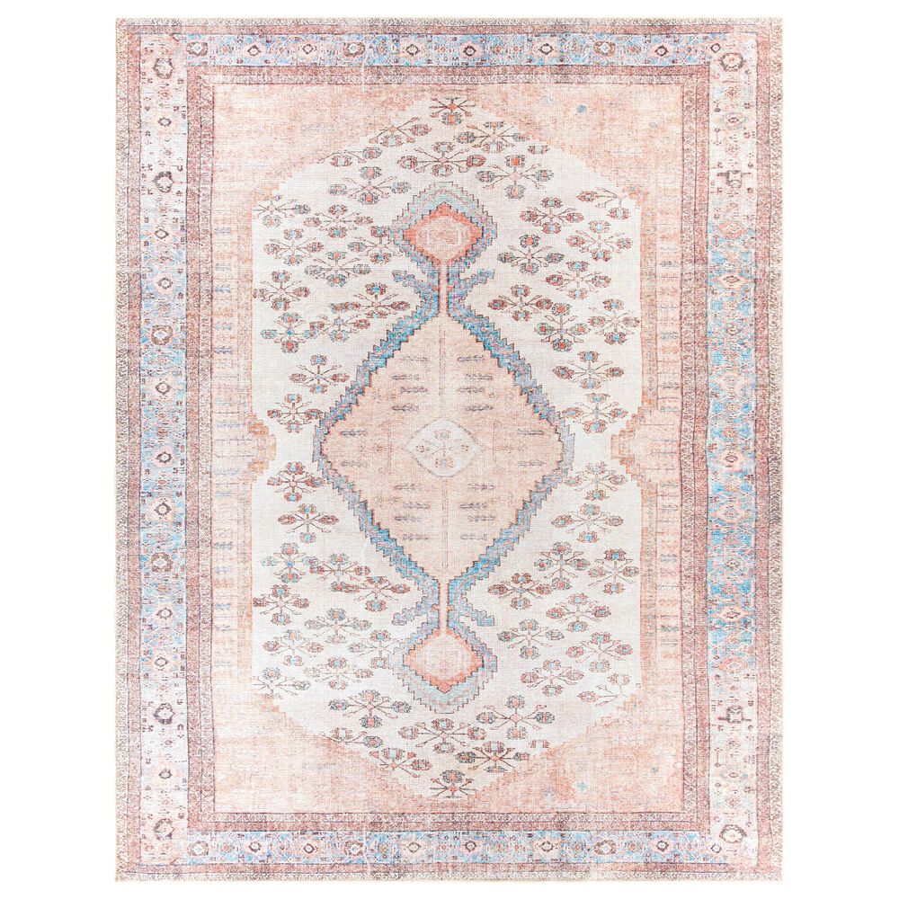 Surya Amelie AML-2326 7"10" x 10"2" Blush, Ivory, Aqua, Peach, Camel and Charcoal Area Rug, , large