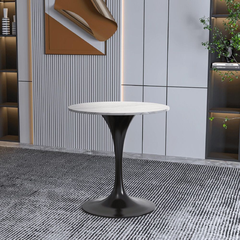 Leisuremod LeisureMod Verve Collection 27 Round Dining Table, Black Base with Sintered Stone White Top, , large