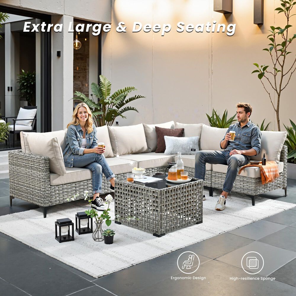 HOMLUX 7-Piece Patio Conversation Set in Beige, , large