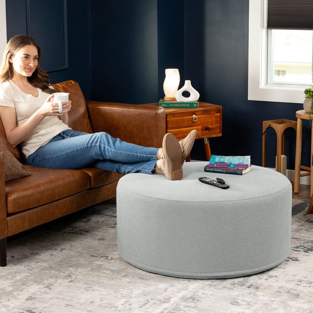 Jaxx Candler Boucle Fabric Ottoman in Silver, , large