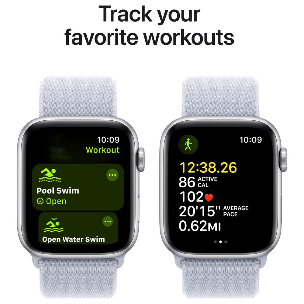 Apple Watch SE GPS + Cellular 44mm Silver Aluminum Case with Blue Cloud Sport Loop, , large