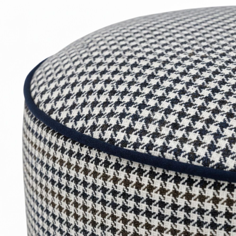 Howard Elliott Furley Short Pouf in Navy and Ivory, , large