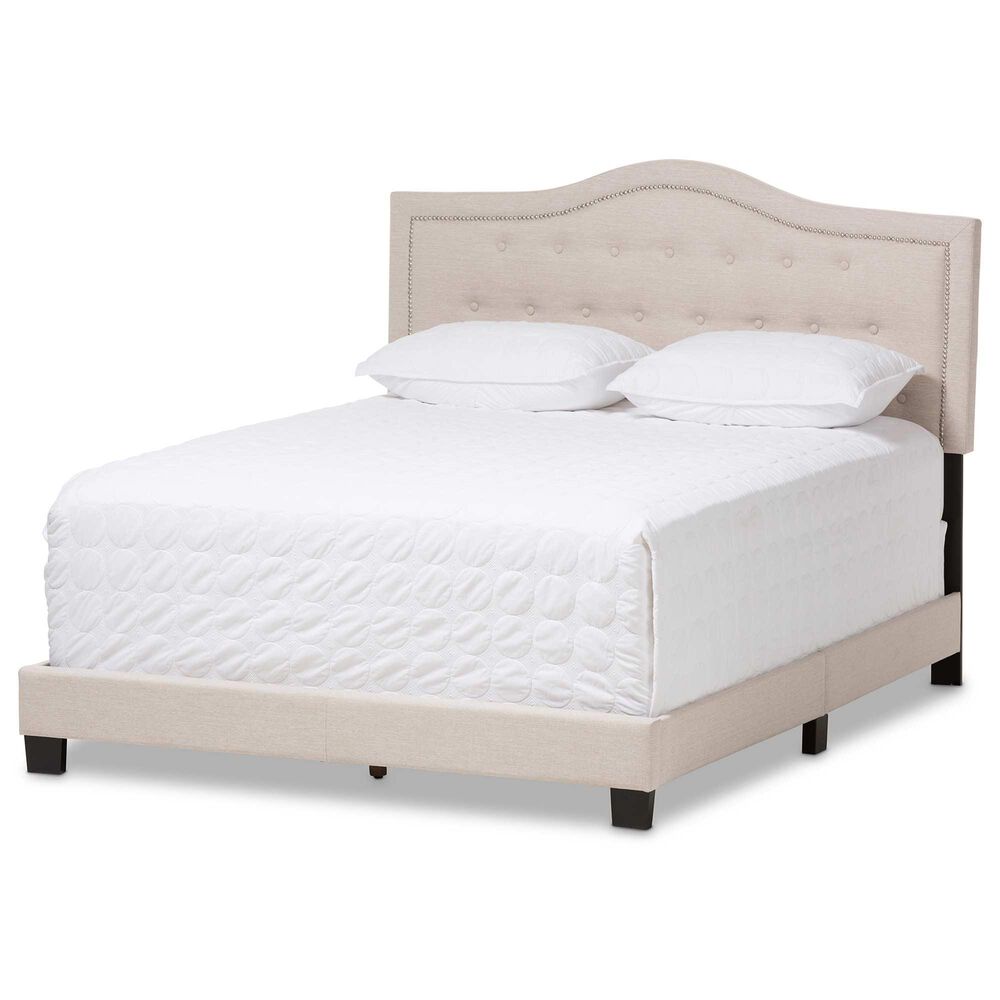 Baxton Studio Emerson King Upholstered Panel Bed in Light Beige, , large