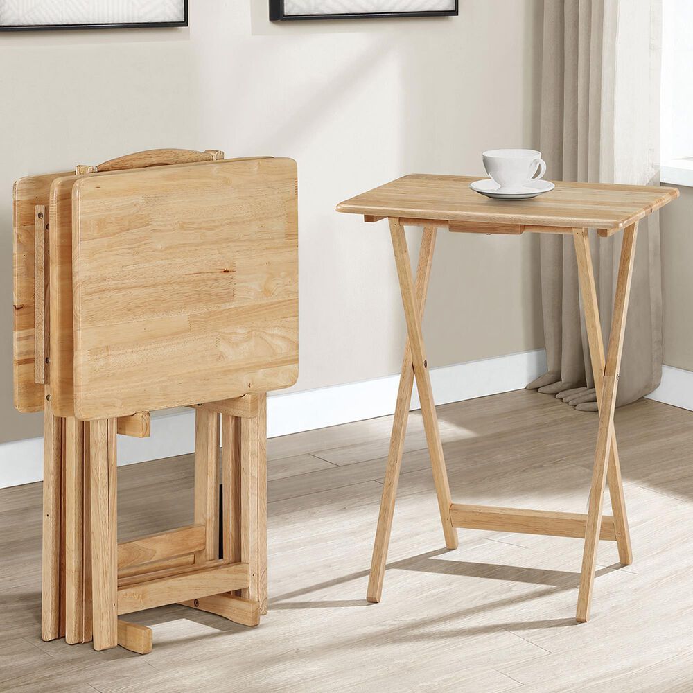 Coaster Donna 4-Piece TV Tray Table Set with Stand in Natural, , large