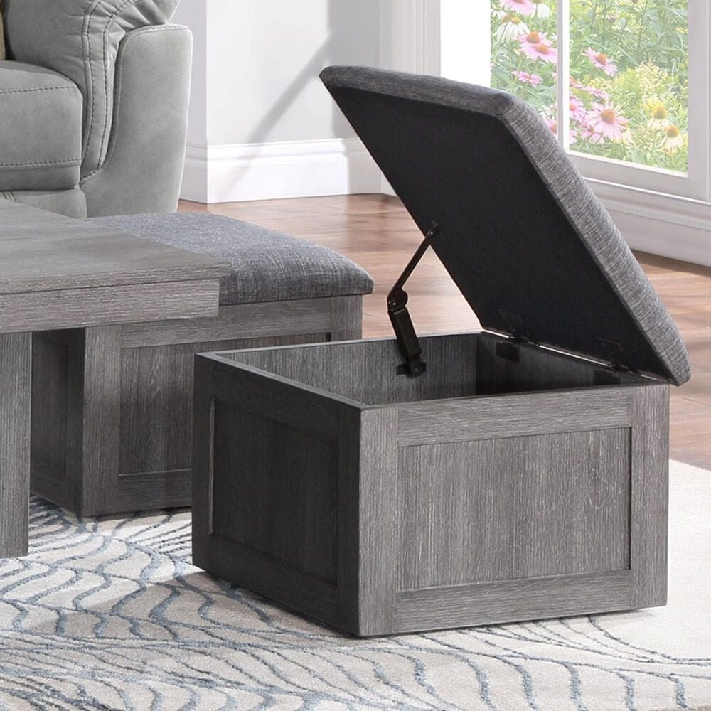 HOMLUX 5-Piece 38" Coffee Table Set with 4 Nested Storage Stools in Distressed Gray, , large