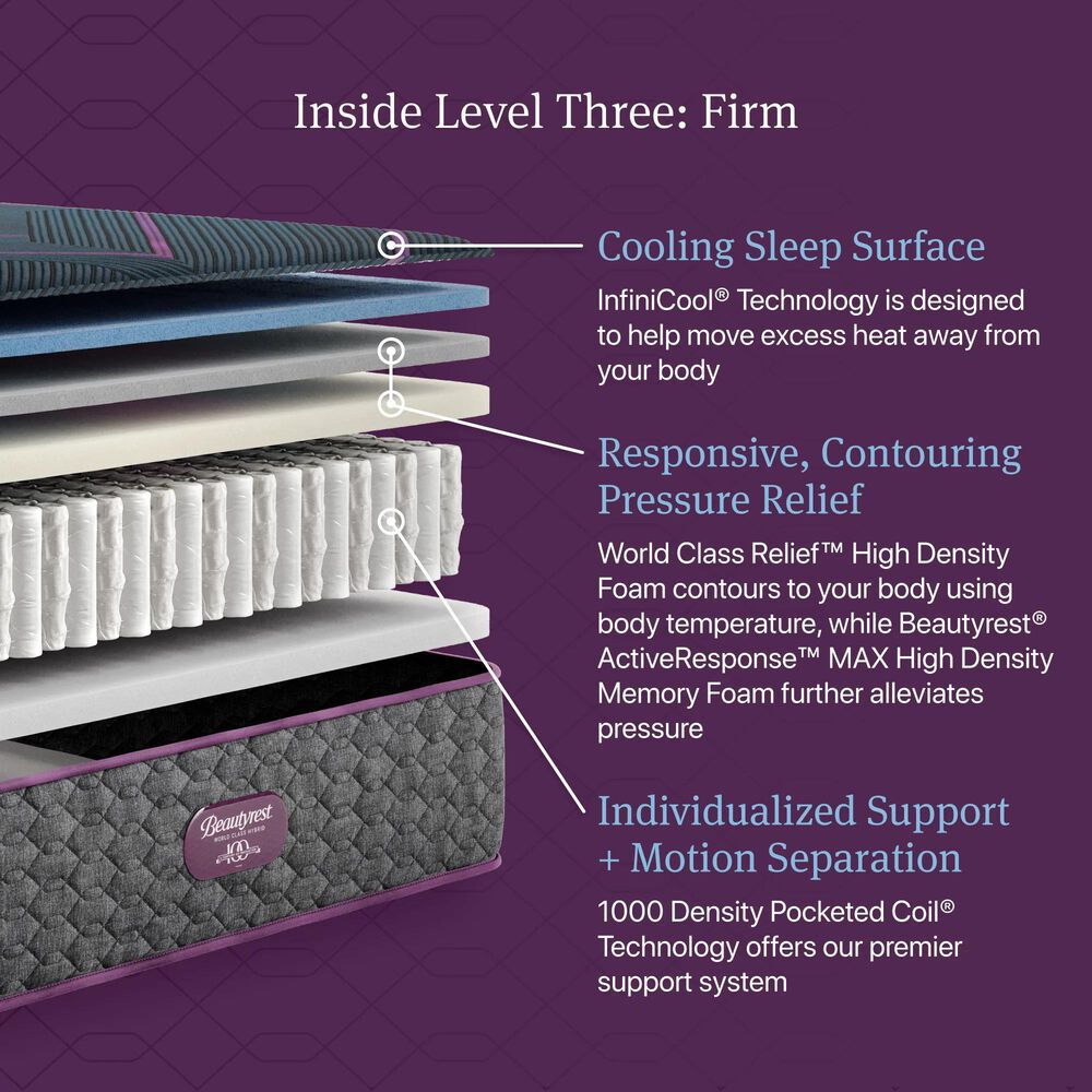 Beautyrest World Class Level Three Hybrid Firm Queen Mattress, , large