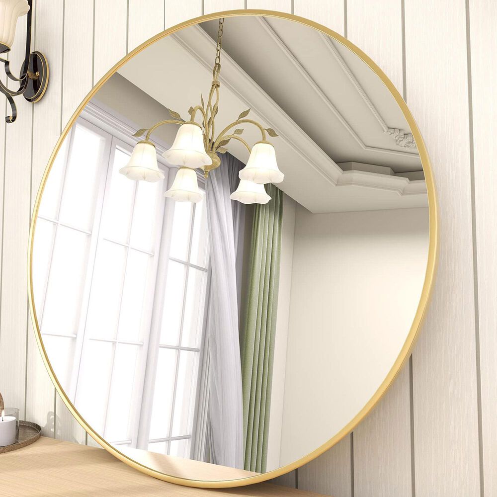 HOMLUX 24" Round Wall Mirror in Gold, , large