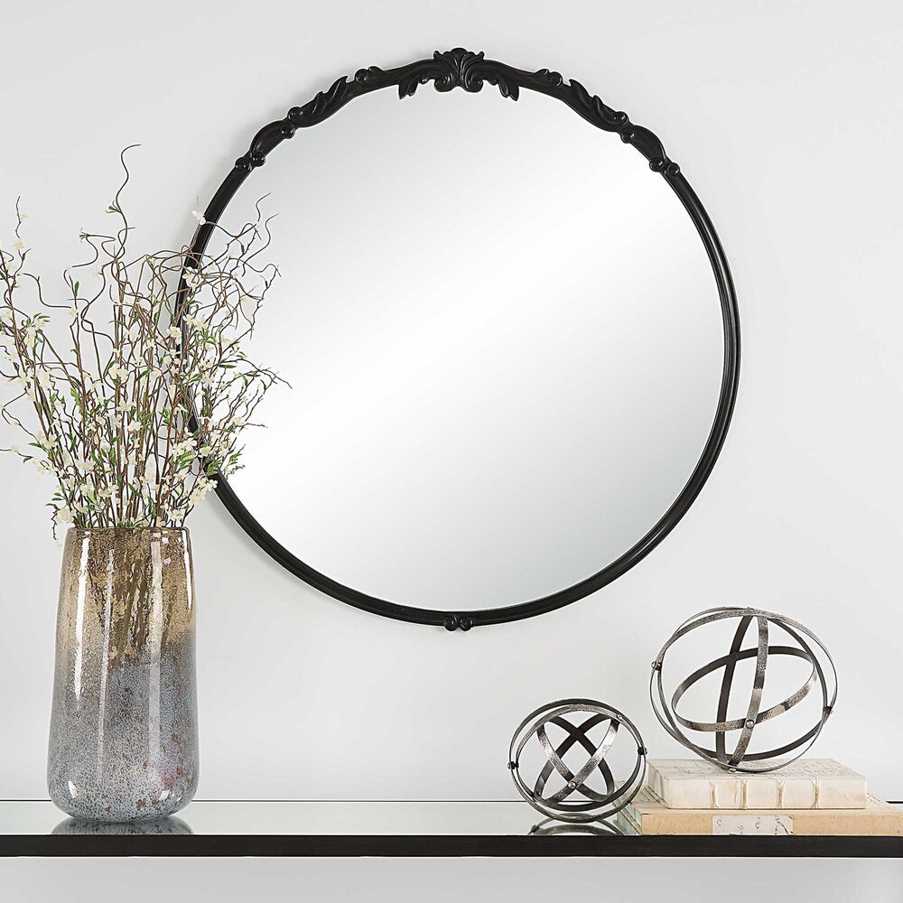 Uttermost 30&quot; Round Wall Mirror in Satin Black, , large