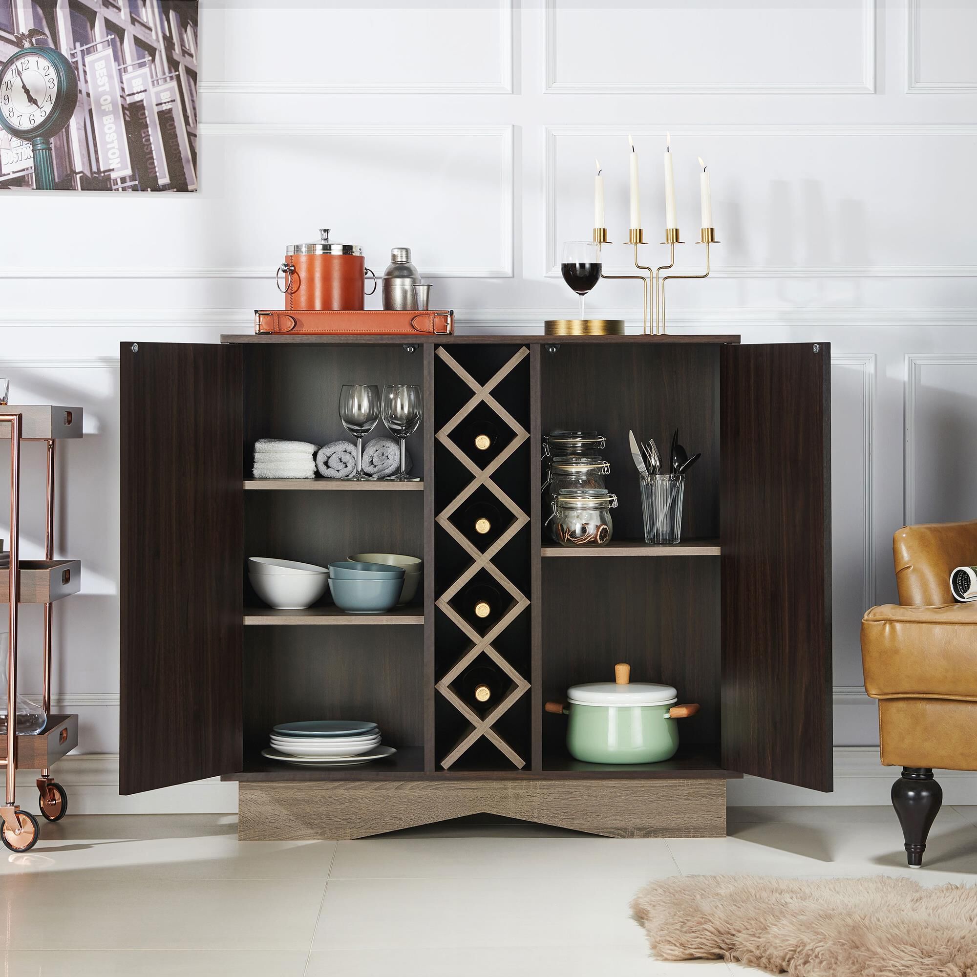 Furniture of America Glenn Wine Cabinet in Wenge NFM