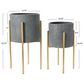 Creative Coop 2-Piece Modern Boho Embossed Metal Planter with Stand Set in Charcoal Grey and Gold, , large