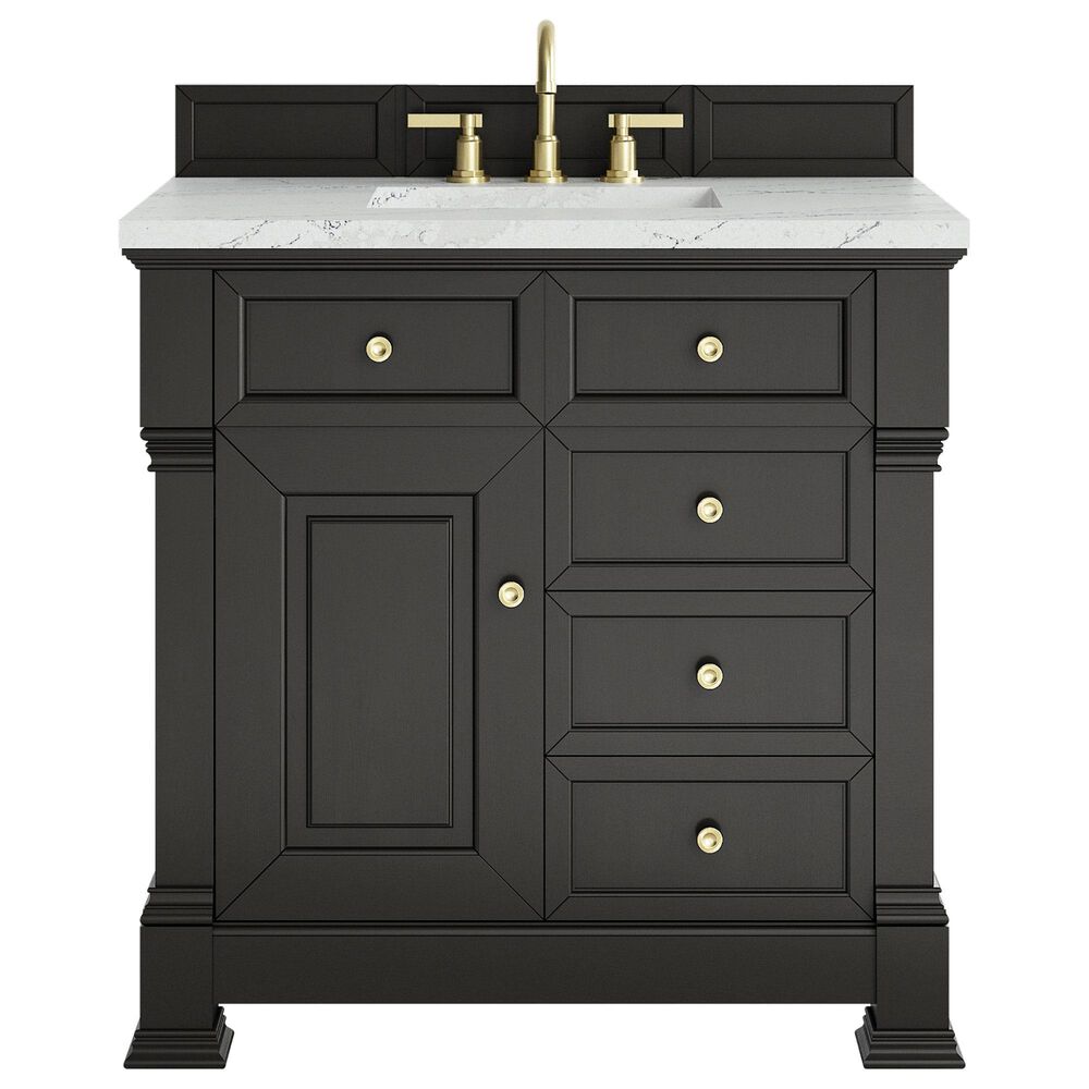 James Martin Vanities Brookfield 36&quot; Single Bathroom Vanity in Black Onyx with 3 cm Ethereal Noctis Quartz Top and Rectangular Sink, , large