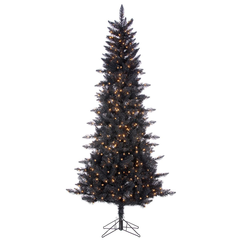 The Gerson Company 7.5" Pre-Lit Tuscany Tinsel Christmas Tree in Black, , large