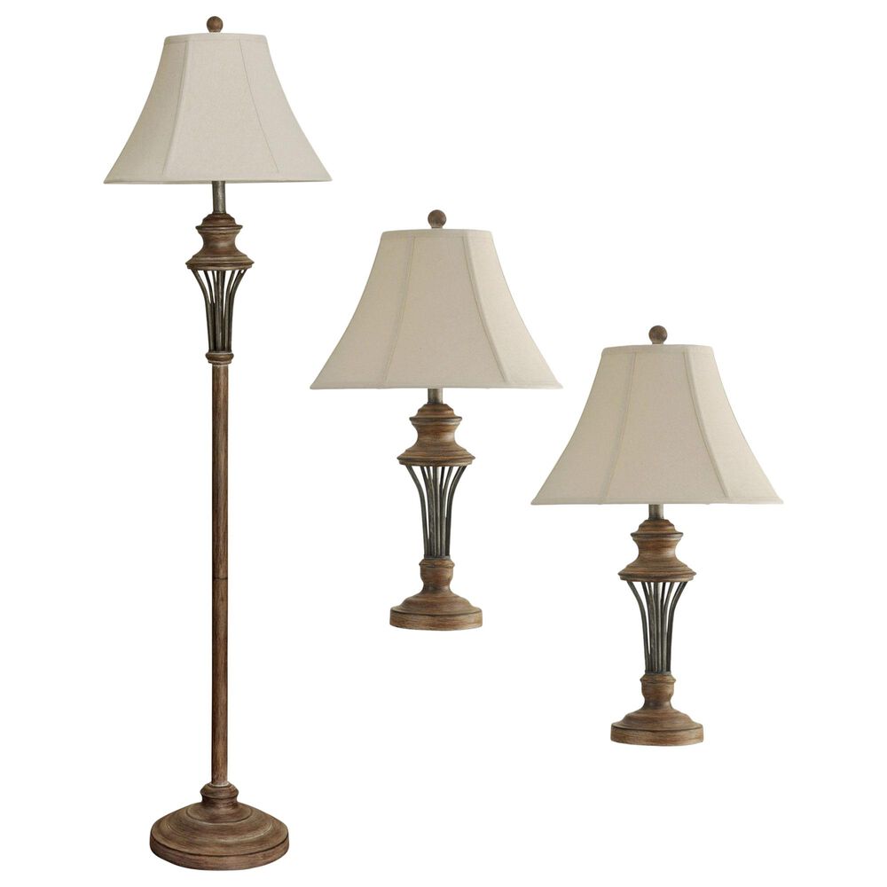 Flair Industries Moraga Table and Floor Lamp Set in Brown (Set of 3), , large