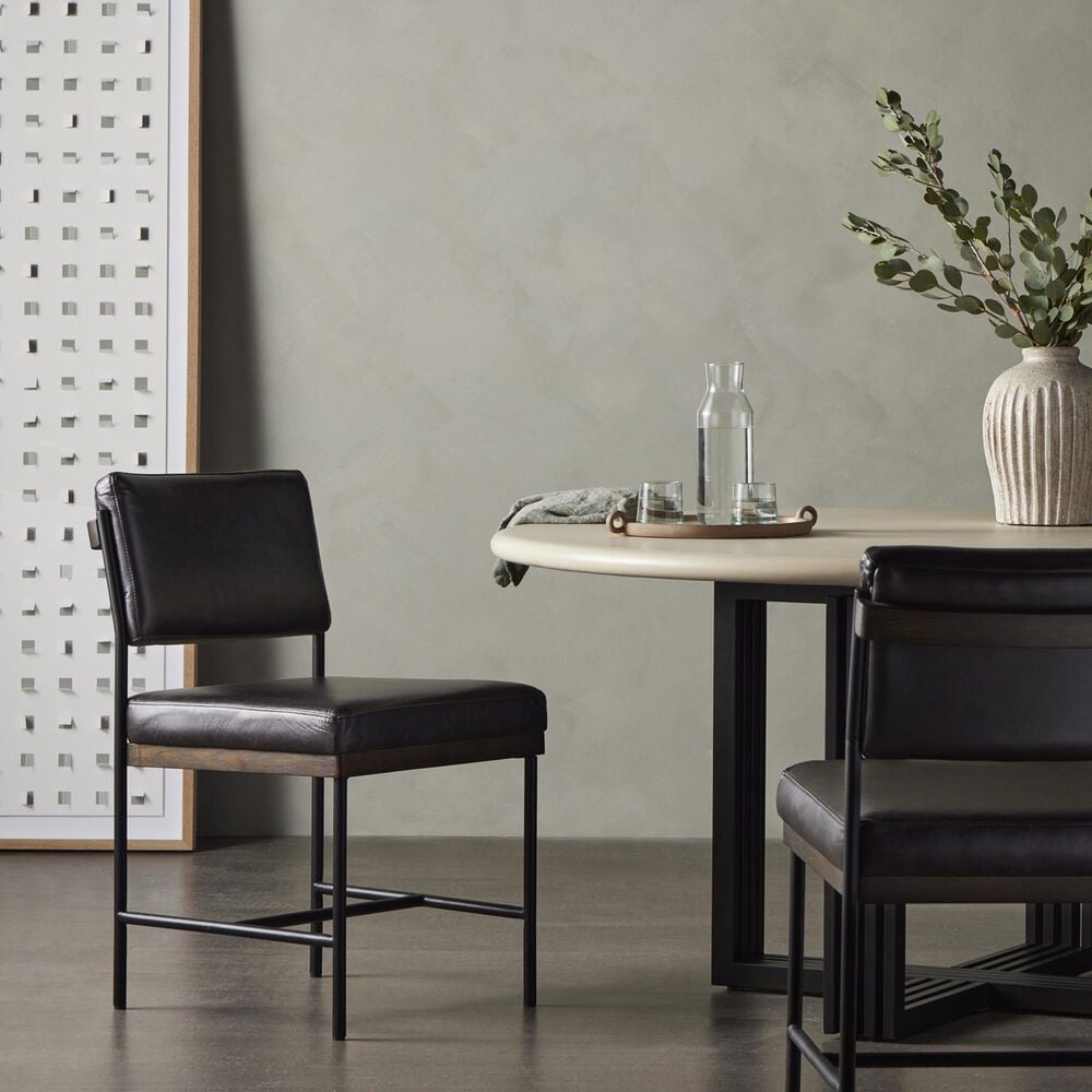 Four Hands Benton Dining Side Chair in Black Top Grain Leather and Burnt Oak, , large