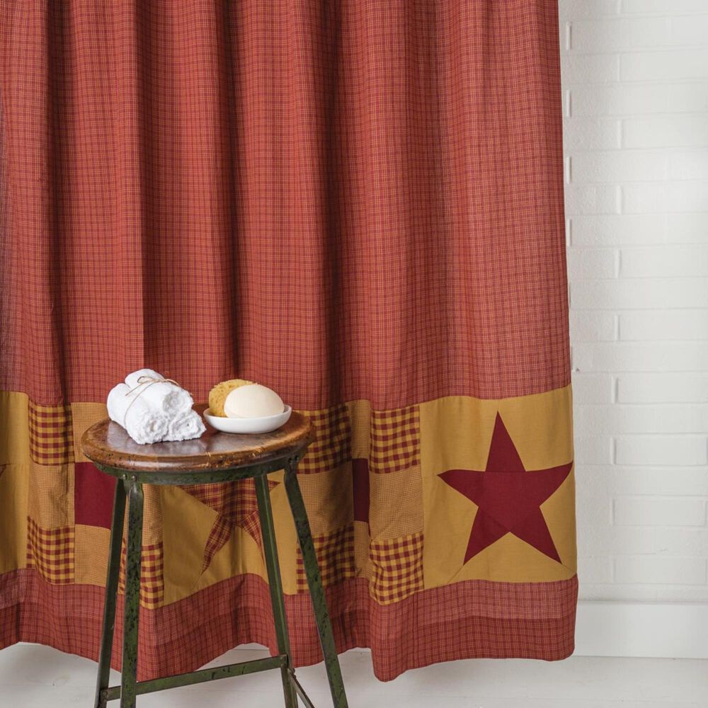 VHC Ninepatch Star 72" x 72" Shower Curtain in Burgundy and Khaki, , large