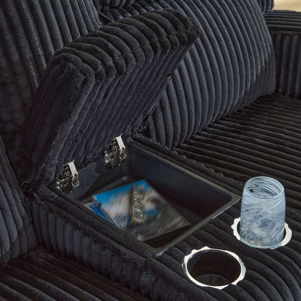 Ashley Forest Lake Power Reclining Loveseat with Console and Adjustable Headrest in Black Velvet, , large