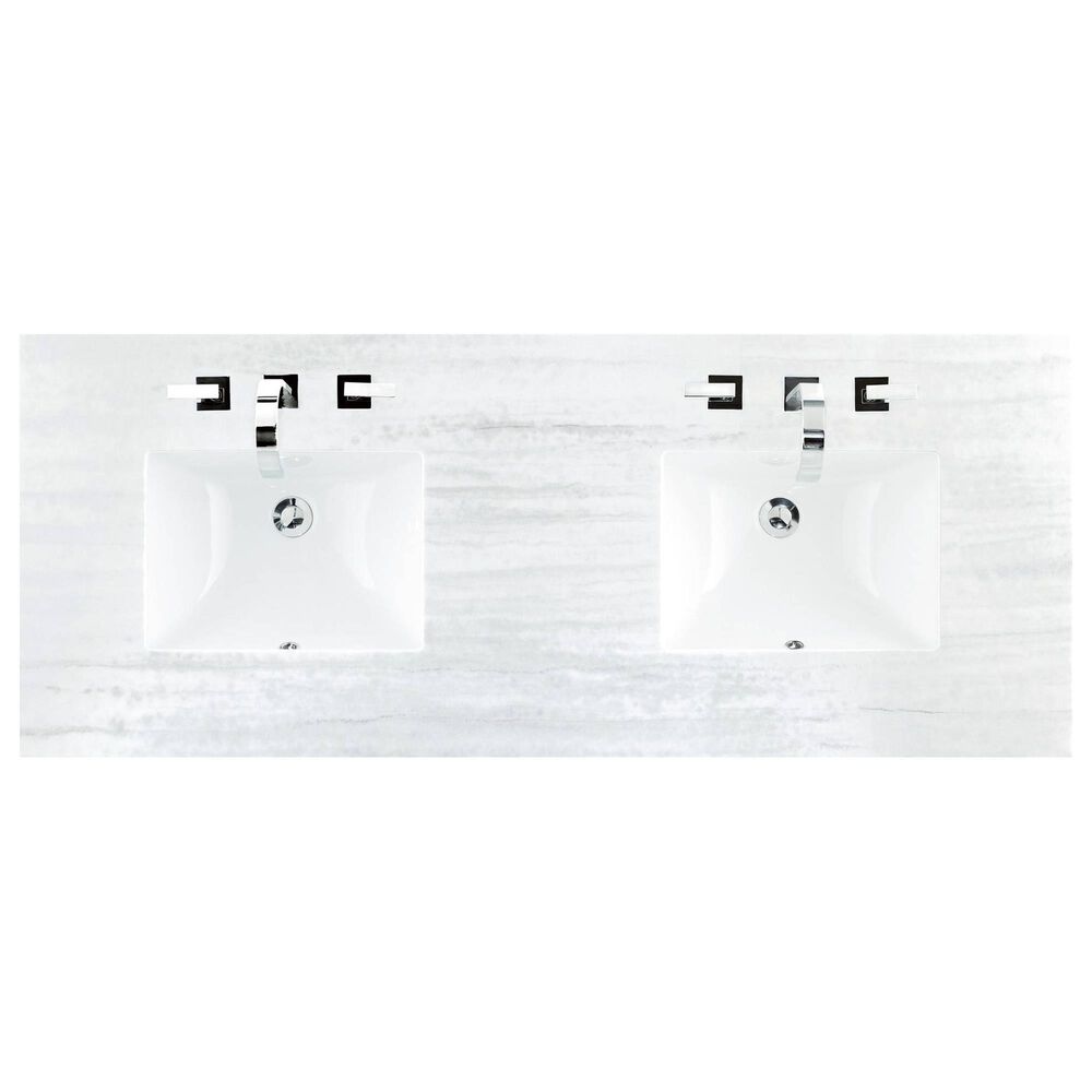 James Martin Vanities De Soto 72&quot; Double Bathroom Vanity in Bright White with 3 cm Arctic Fall Solid Surface Top and Rectangular Sinks, , large