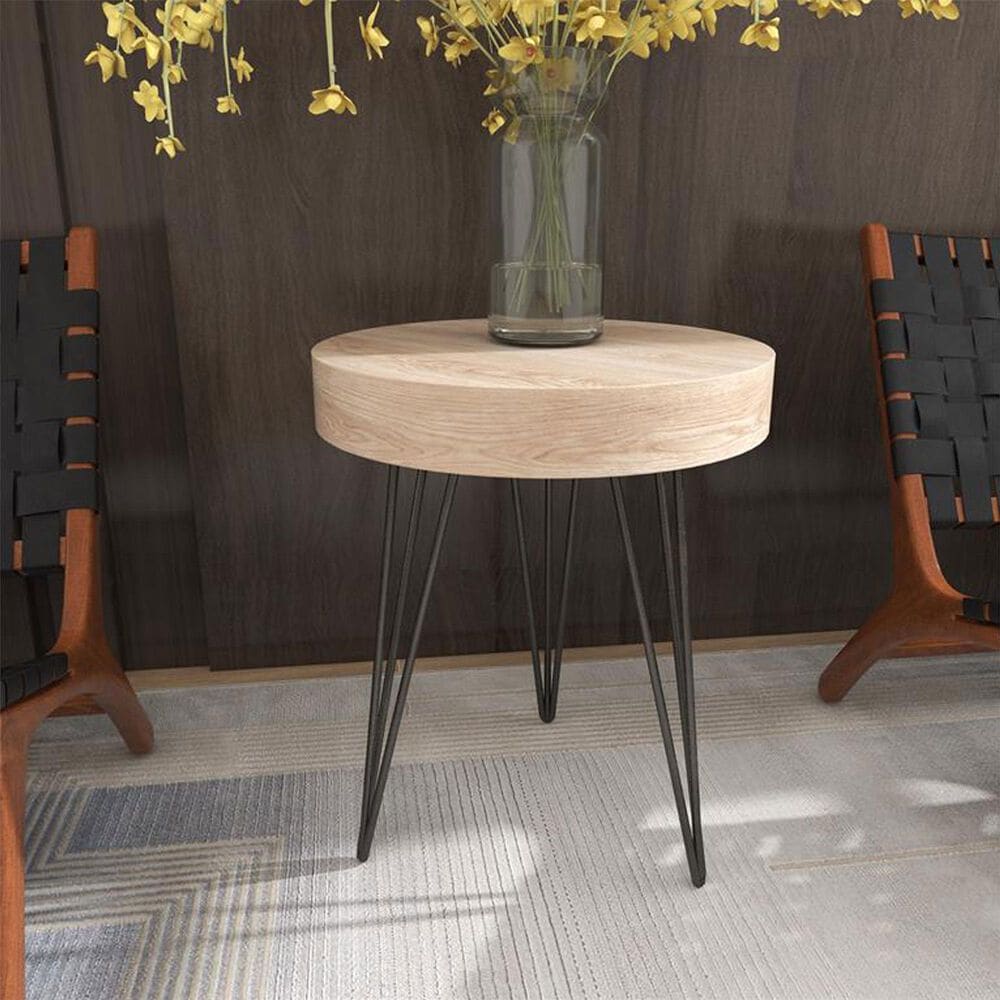 Maple and Jade Round Accent End Table in Brown and Black, , large