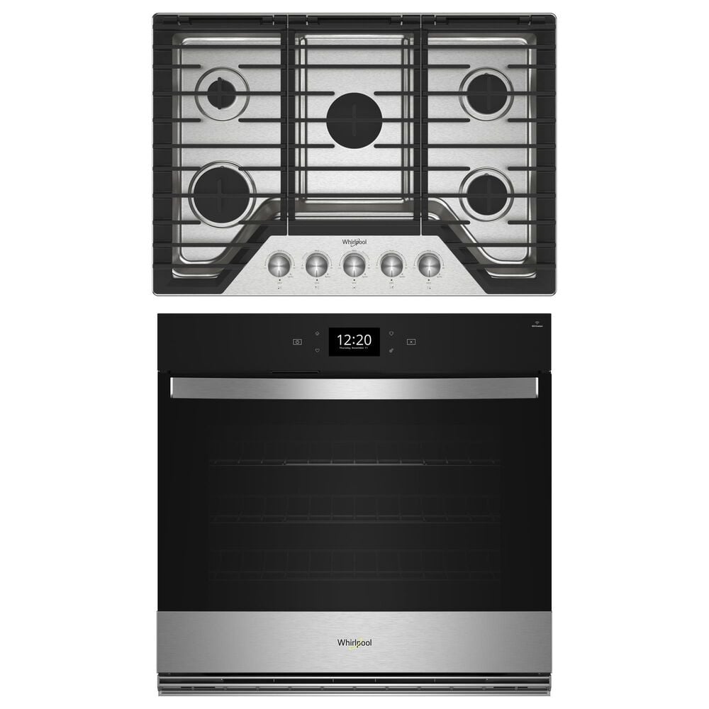 Whirlpool 2-Piece Kitchen Package with 5 Cu. Ft. Single Smart Wall Oven and Gas Cooktop in Fingerprint Resistant Stainless Steel, , large