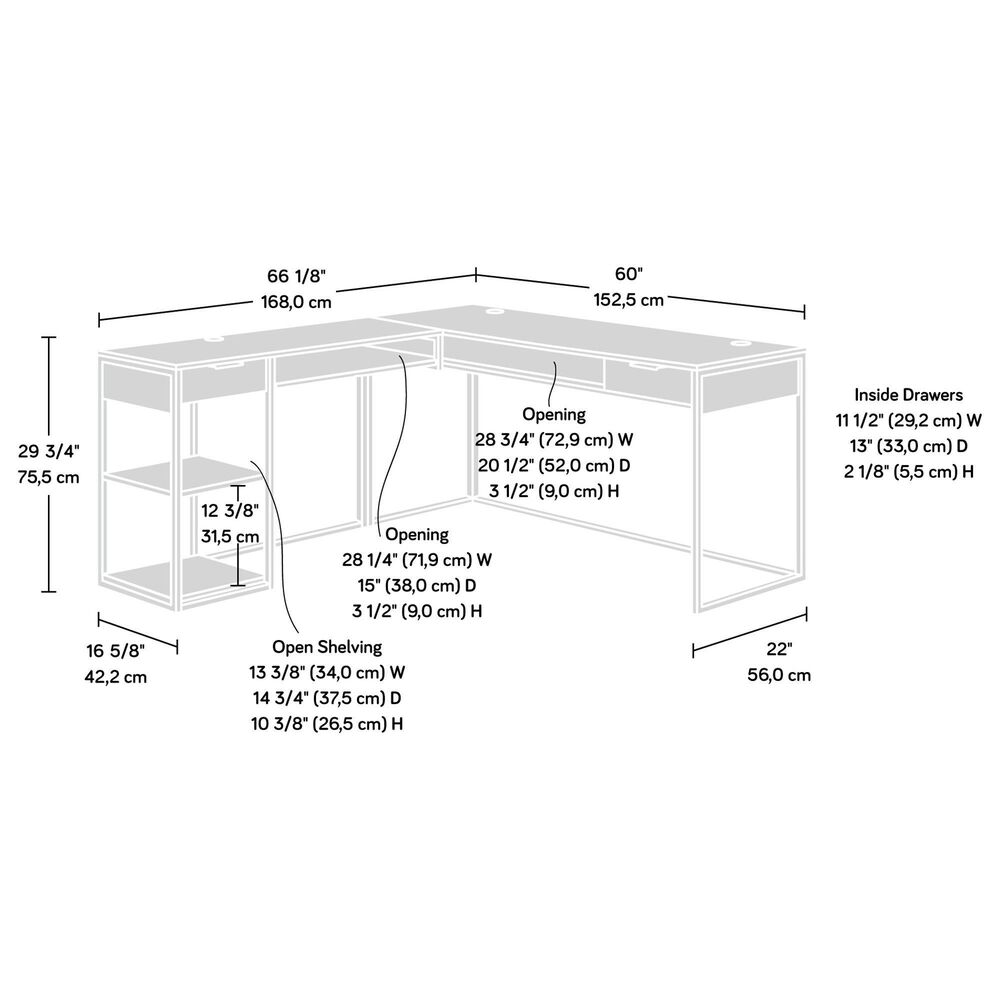 Hearth and Haven 2-Drawer L-Shaped Desk in Brown and Grey, , large