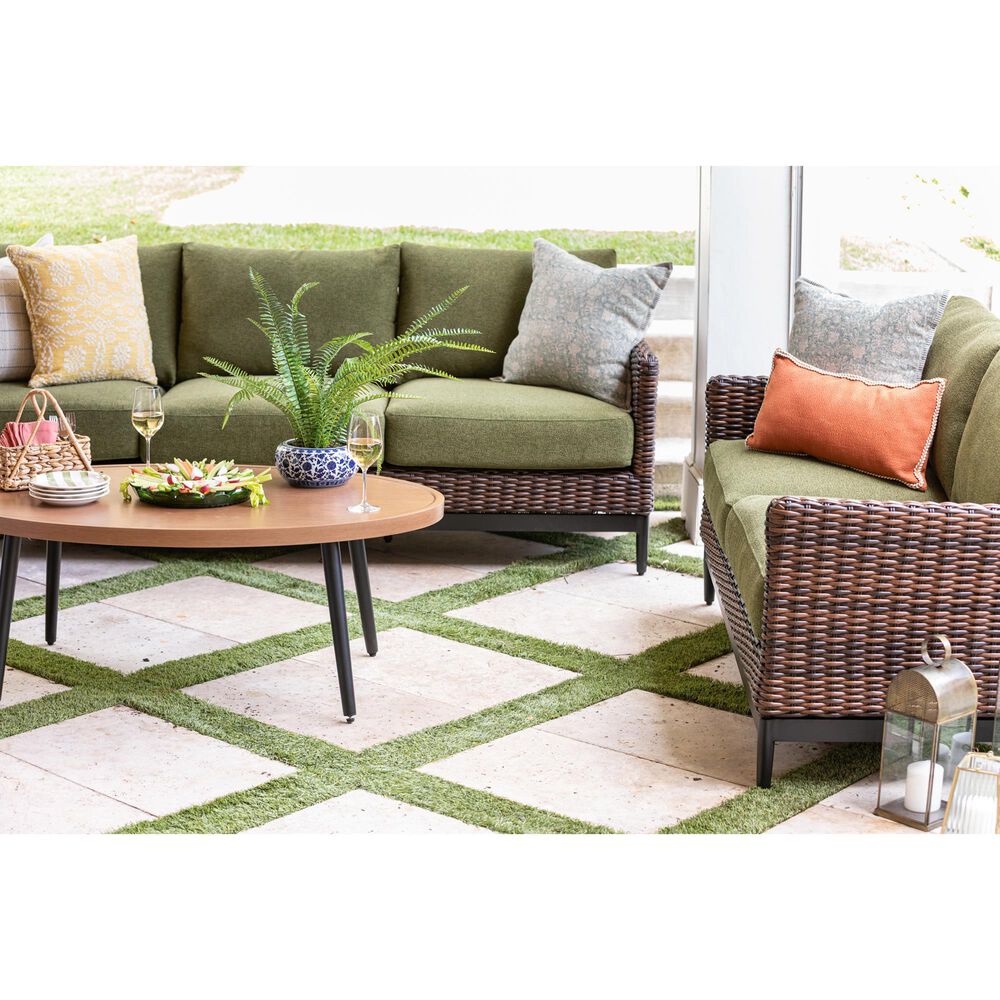 Ashley Horizon Hall Outdoor Sofa with Green Cushion in Brown, , large
