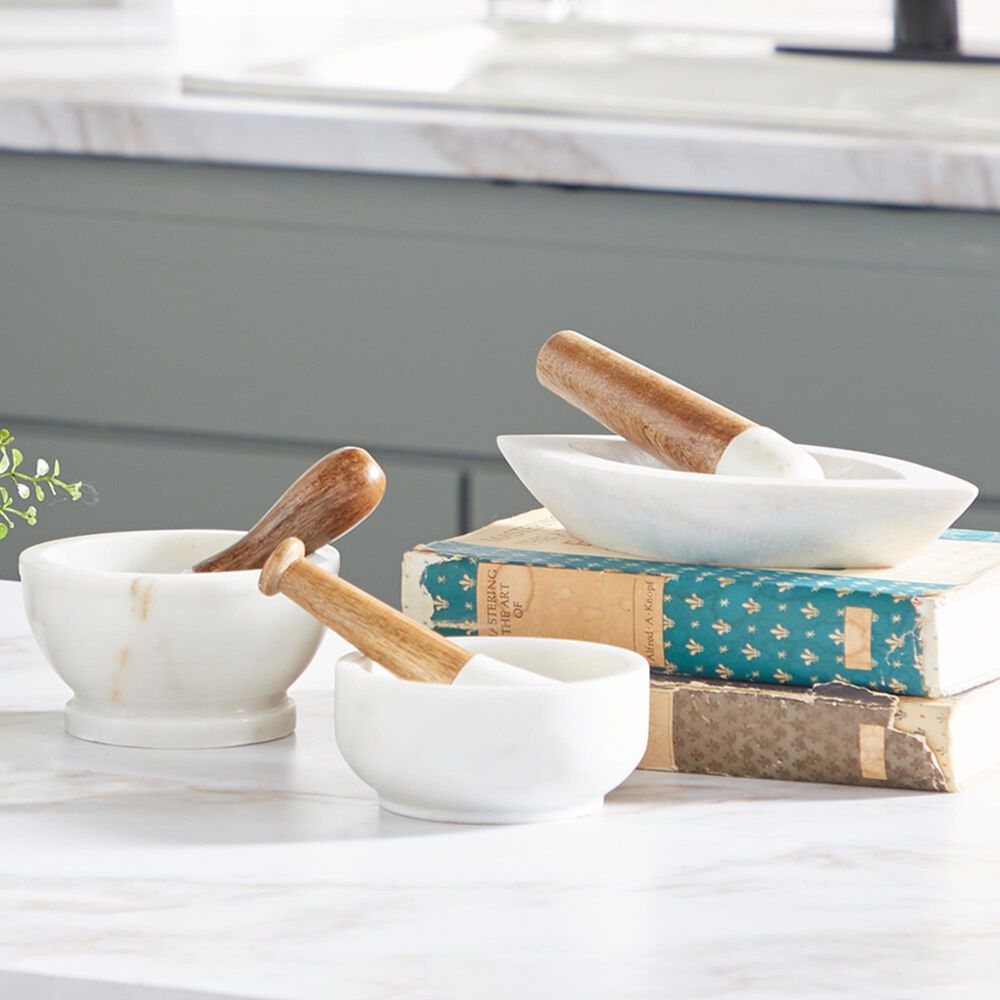 Novogratz Farmhouse Mortar and Pestle in White and Brown &#40;Set of 3&#41;, , large