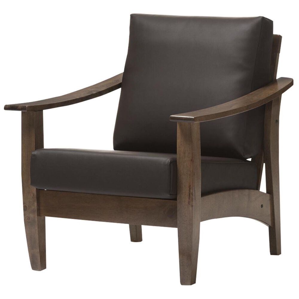 Baxton Studio Pierce Lounge Chair with Walnut Frame in Dark Brown, , large